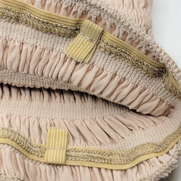 SEXY Beige Crop Top Strapless Tube Top Smocked Stretchy Summer Bandeau. - Picture 8 of 9